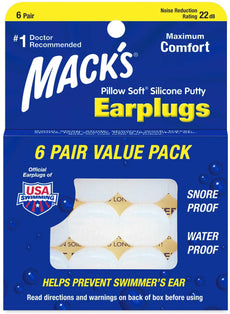 Mack’s 黏土矽膠耳塞 – 6 對裝 非入耳式 多功能防水隔音耳塞
