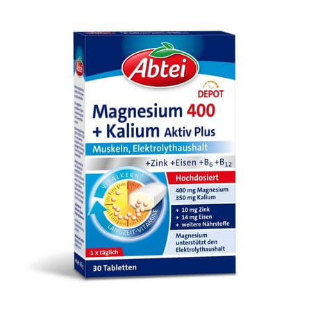 Abtei Magnesium 400 + Kalium 鎂400+鉀活力補充片 30粒 德國進口